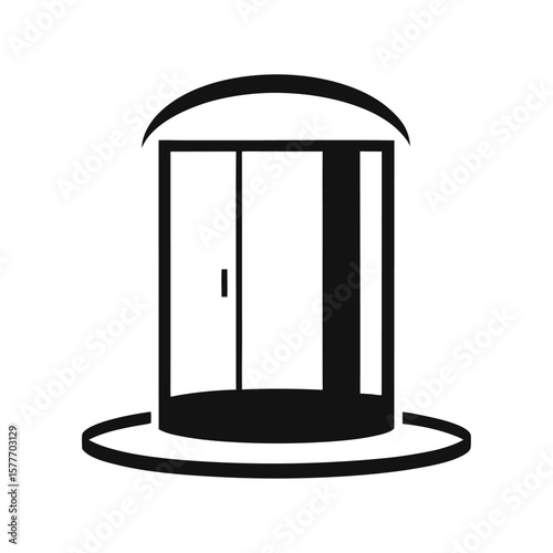 Minimalist revolving door silhouette for hotel office mall or business entrance illustrations