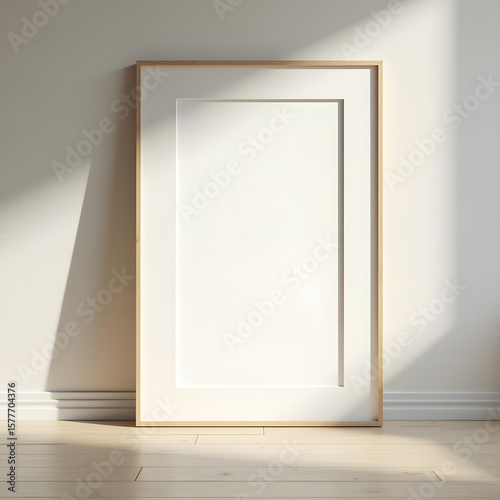 Minimalist Scandinavian pastel tone photo frame. Minimal photo frame mock up with sunlight and shadow. Clean and simple style home decoration. Aesthetic interior design. relax and chill. key up.