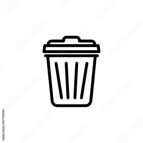 Trash can with lid line icon for waste disposal and recycling