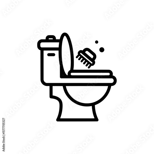 toilet with cleaning brush and bubbles in modern line style