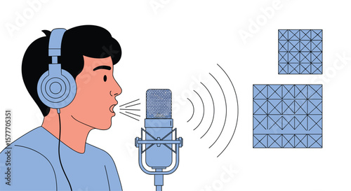 Illustrating the process of voice activation and sound wave conversion into digital information patterns