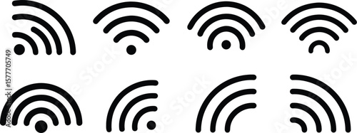 A versatile collection of black wireless signal vector icons, representing Wi-Fi connectivity, internet access, and various signal strengths.
