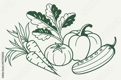 A collection of fresh vegetables including carrots, tomatoes, and cucumbers