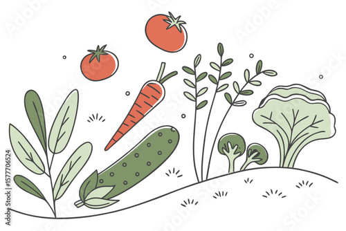 Fresh vegetables growing in a garden with leafy plants