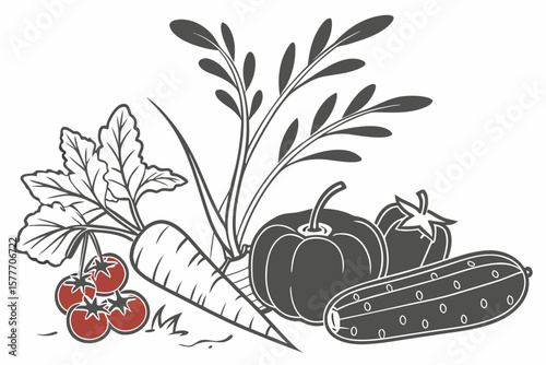 A delightful arrangement of garden vegetables, including tomatoes and carrots