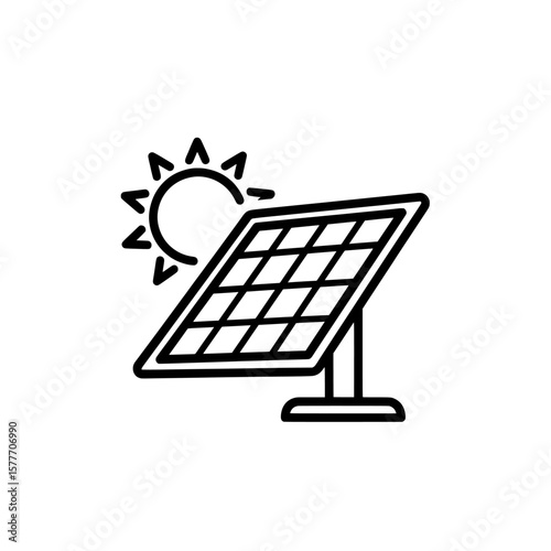 solar panel with sun and solar rays for renewable energy