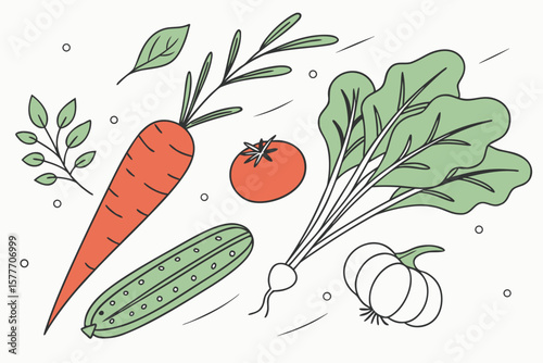 A colorful illustration of fresh vegetables on a white background