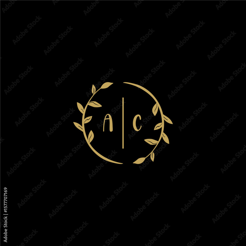 Obraz premium AC feminine and elegant wedding monogram initial logo with circle floral gold