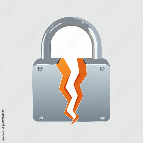 Broken Metal Lock with Orange Crack Digital Illustration