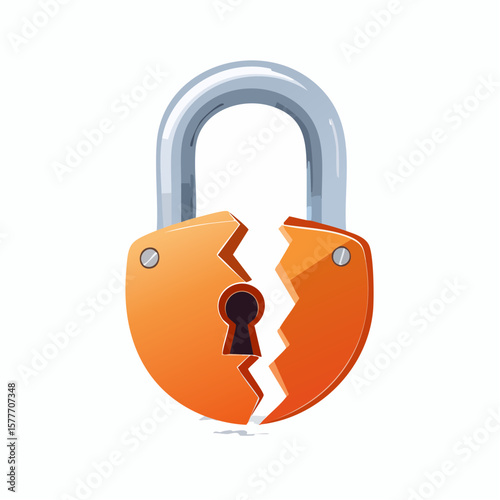 Broken Orange Padlock Security Vulnerability Illustration