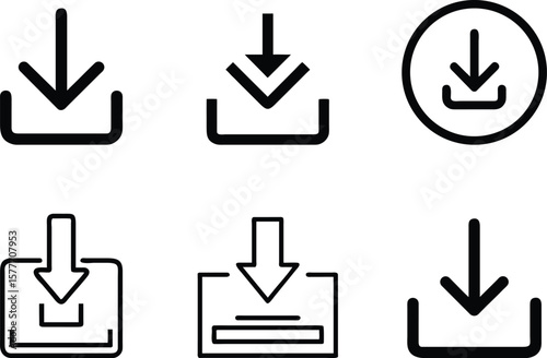 A versatile set of black line-art download icons, perfect for web buttons, applications, and user interface design.
