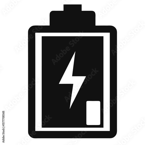 Black battery silhouette indicating a low power level with a simple design