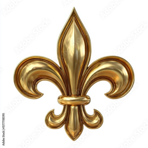 Shiny golden fleur de lis symbol with elegant curves isolated on white background