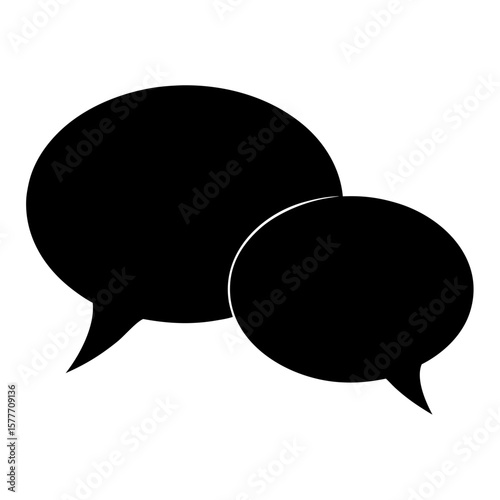 Two black speech bubbles communicating against a white background