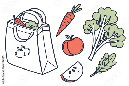 A shopping bag filled with healthy fruits and vegetables