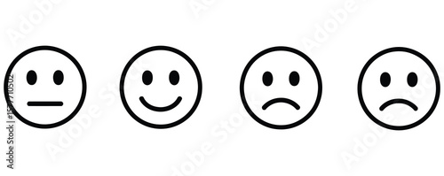 Face smile icon positive, negative neutral opinion vector rate signs.smiley face emoticon icon outline smile and sad expression