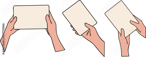  Hands Holding Blank Tablet or Card