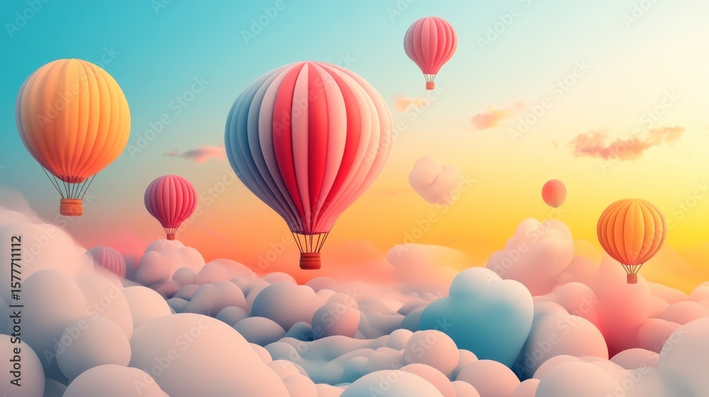 Obraz premium Colorful helium balloons floating in the clear blue sky during outdoor birthday celebration or festive party event