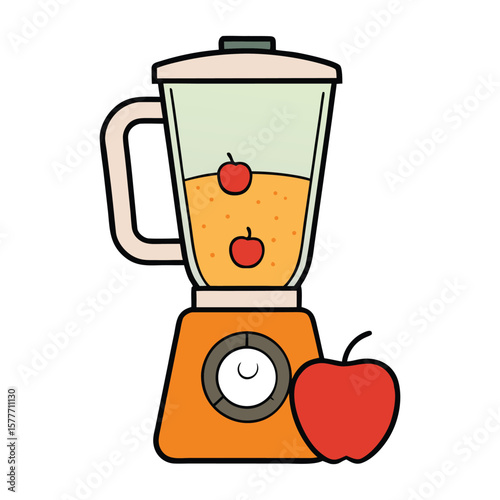 A sleek blender pouring fresh, golden apple juice into a clear glass, capturing the essence of crisp, natural fruit in a smooth, refreshing drink.
