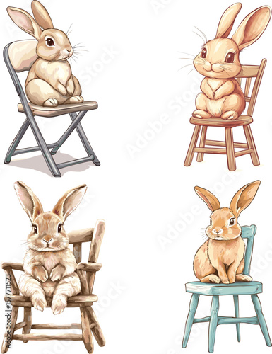 set of funny cartoon rabbits