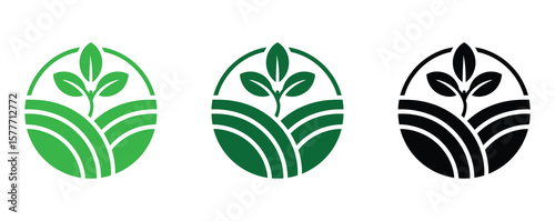 Agriculture logo design agronomy logo with plants on a fields vector illustration.Agro ecological farmhouse logo design.