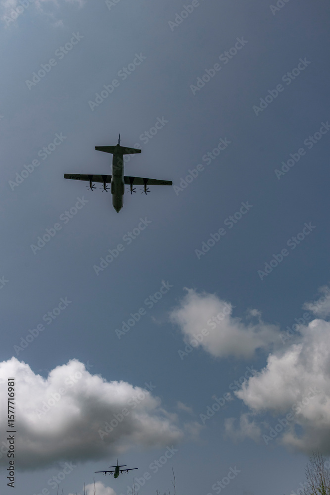 Fototapeta premium Flying demonstration near the Pointe du Hoc defense in Normandy
