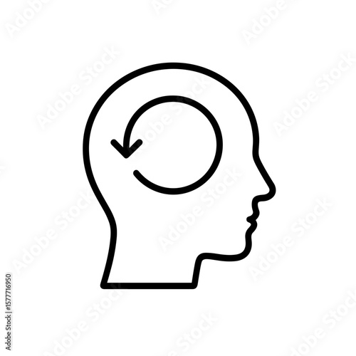 Silhouette of head with circular arrow symbolizing mental reset, outline icon