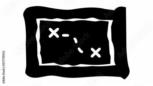 Black and white treasure map with two x marks spots