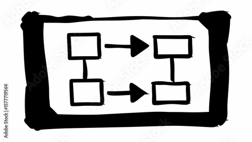 Hand drawn diagram with arrows and square elements