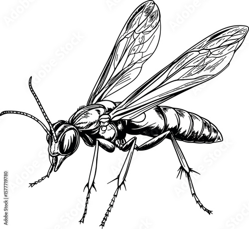 Drawing of an Ideal Tarantula Hawk Wasp for coloring
