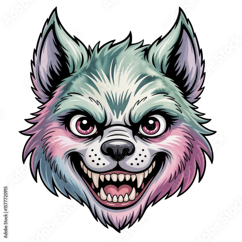 Cute cartoon wolf  on transparent background 