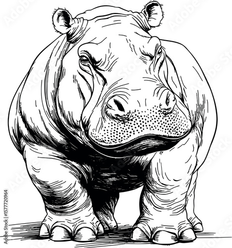 Drawing of an Ideal Hippopotamus for coloring