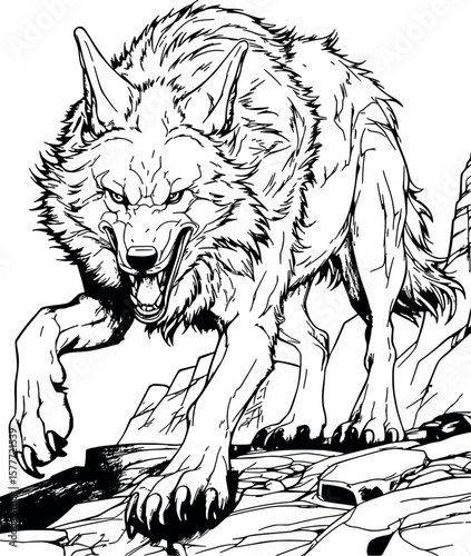 Drawing of an ideal wolf for coloring