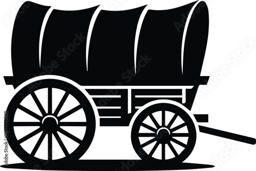 Covered wagon silhouette icon – vintage transport vector illustration on white background
