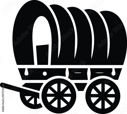 Covered wagon silhouette icon – vintage transport vector illustration on white background