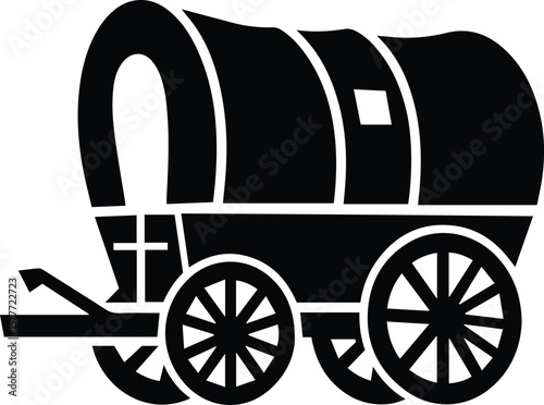 Covered wagon silhouette icon – vintage transport vector illustration on white background