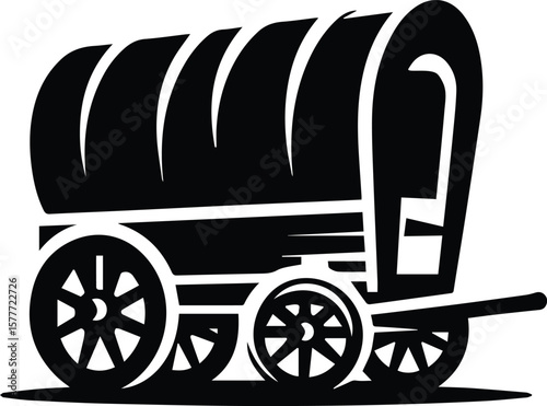 Vintage covered wagon icon – western pioneer transport silhouette vector illustration