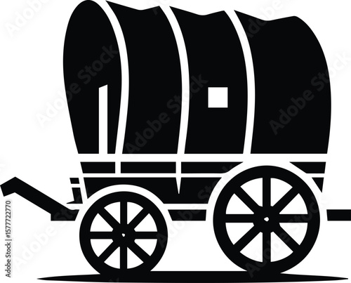 Covered wagon silhouette icon – vintage transport vector illustration on white background