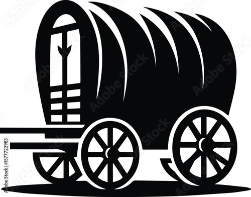 Covered wagon silhouette icon – vintage transport vector illustration on white background