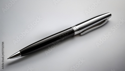 black pen silver tip close up full body white background office supply writing tool minimal modern stationery clean design