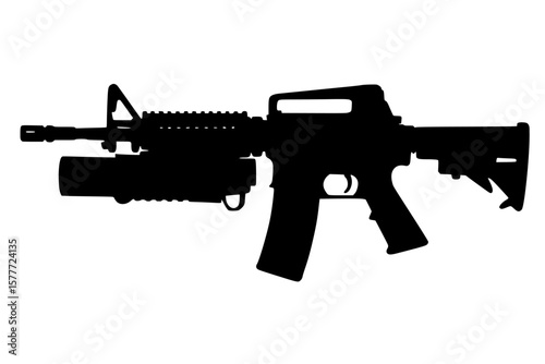 Silhouette of a military rifle isolated on a white background