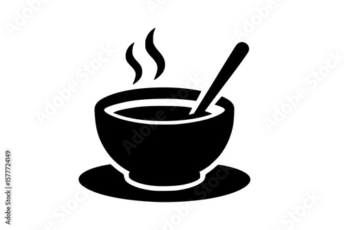Silhouette of a steaming soup bowl with a spoon