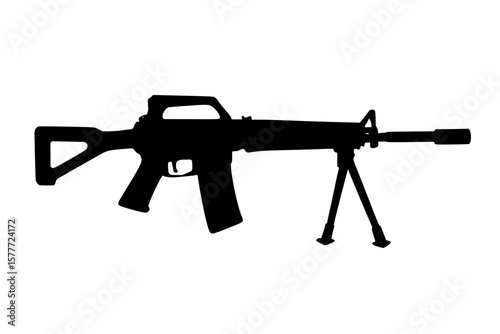 Silhouette of a military rifle isolated on a white background