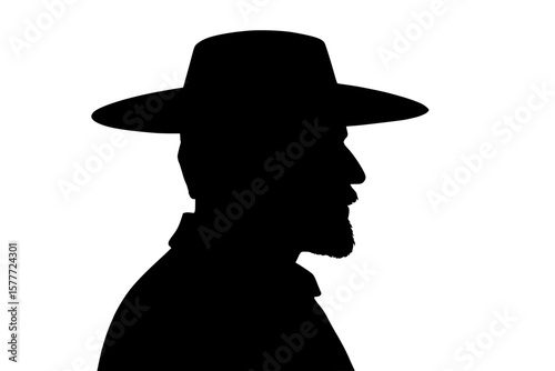 Silhouette of a person wearing a wide-brimmed hat