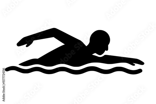 Silhouette of a Swimmer in Motion Against a white background
