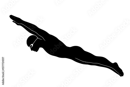 Silhouette of a Swimmer Diving Into Water