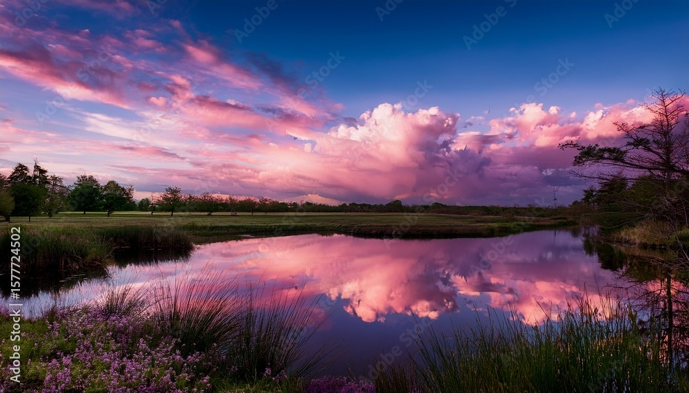 Obraz premium cotton candy sky reflecting on the pond