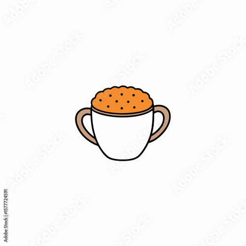 Hot tea cup with crispy biscuits for tea time coloring book Line Art Vector Illustration