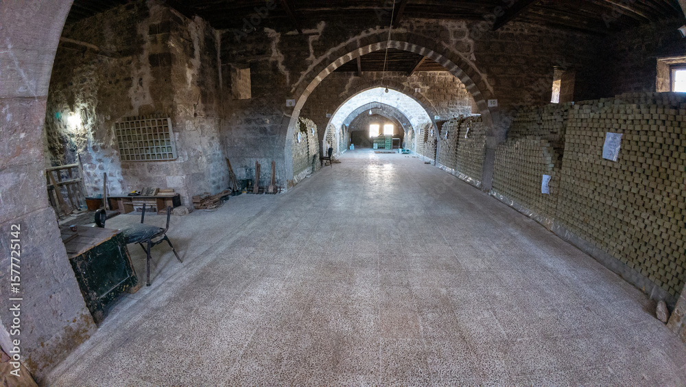 Fototapeta premium Arched Stone Corridor with Green soap Bricks. Aleppo, Syria