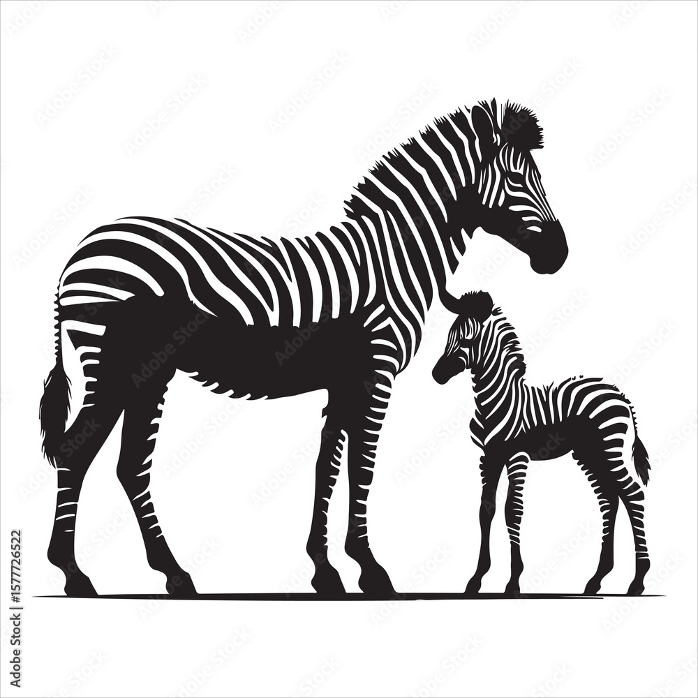 Obraz premium Silhouette vector of a zebra standing on a white background